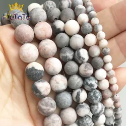 Natural Stone Beads Dull Polish Matte Pink Zebra Jaspers Round Beads For Jewelry Making DIY Bracelet Earrings Accessories 15