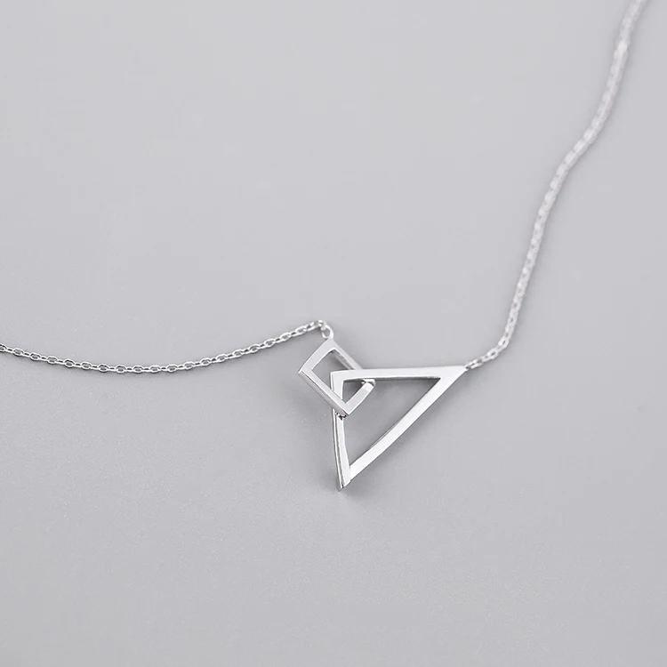 REETI 925 Sterling Silver Triangular square Necklaces Pendant Fashion Sterling Silver Jewelry Statement for Women Bijoux