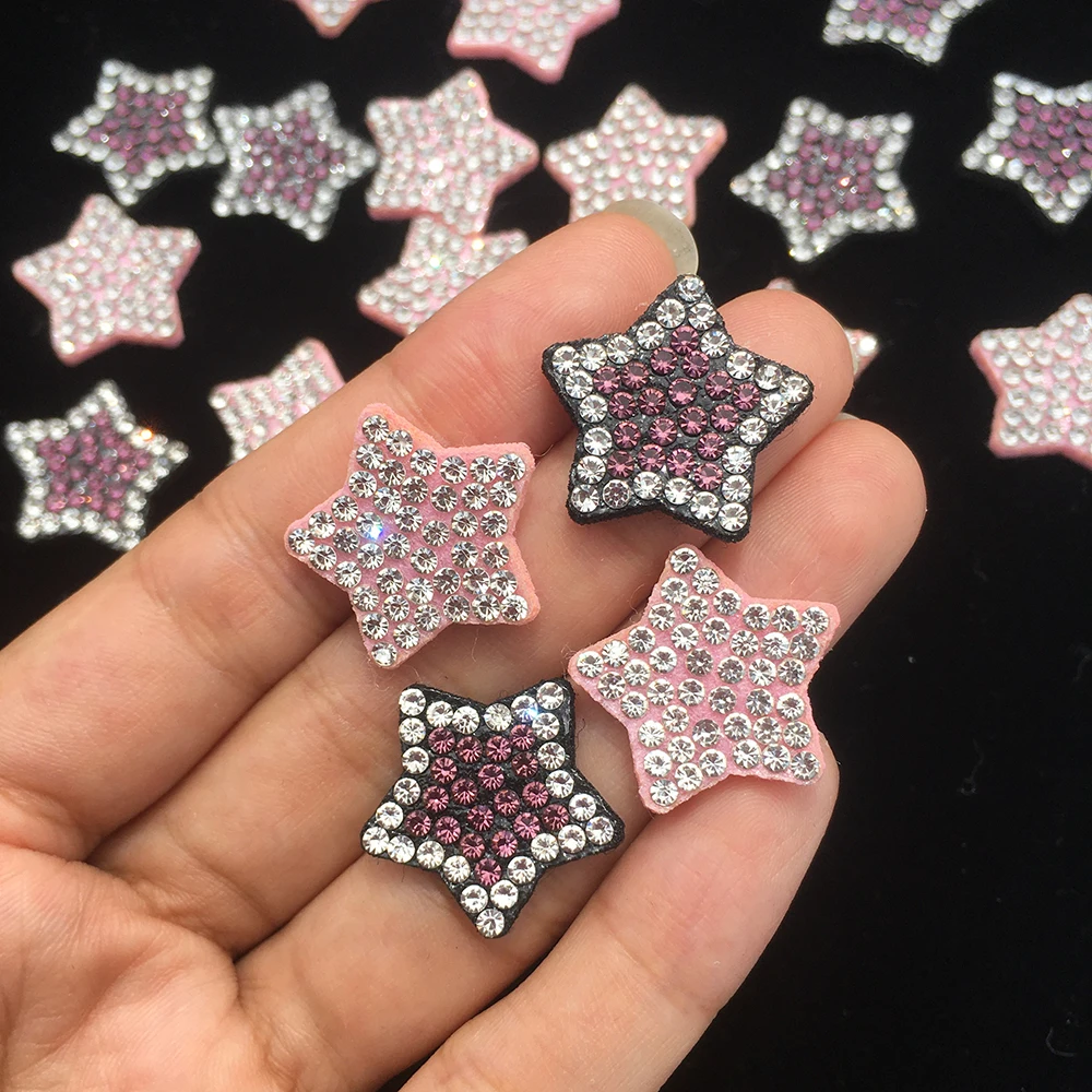 20pcs Pink Cute Star Patch Rhinestone Applique Sew on Patch for Clothing Dress Beaded  Sweater Hair Clips Accessories