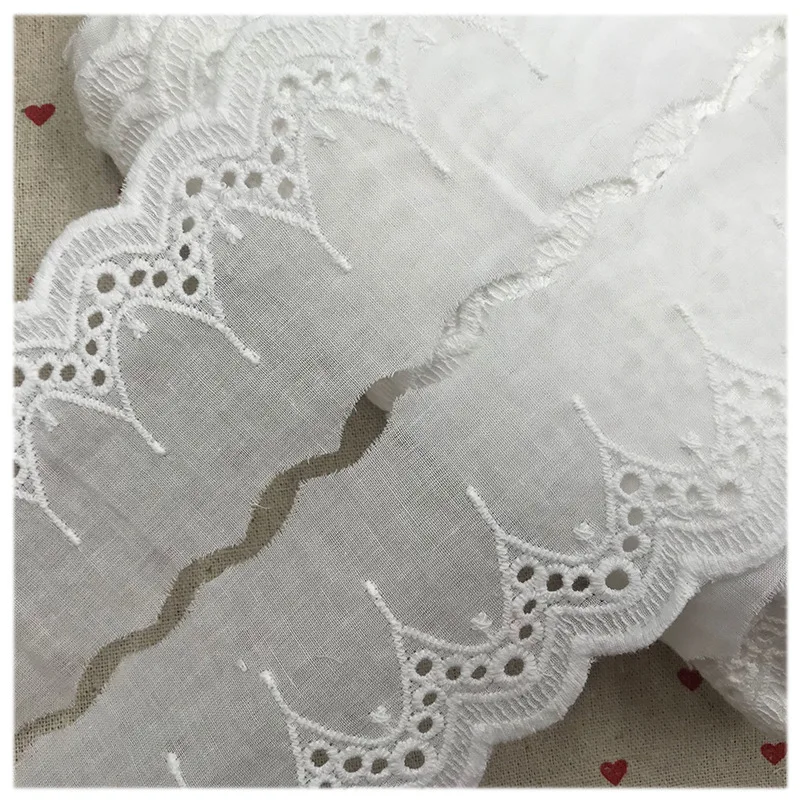 6.5CM Wide New Embroidery White Flower Lace Fabric Trim Ribbon Applique DIY Sewing Collar Ruffle Guipure Wedding Cloth Decor