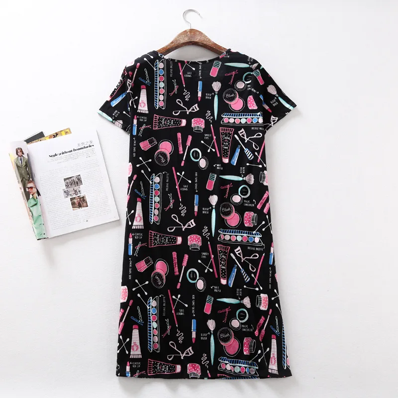 Summer Women Casual Sleep Dress Ladies 100% Cotton Nightgown Women\'s Short Sleeve Nightwear Dress Plus Size Home Dresses M-XXXL