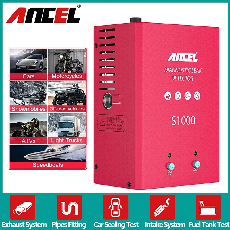 ANCEL S1000 Car Smoke Leak Detector Tool Trucks EVAP Gas Exhaust Vacuum Leakage Test Motor SUV ATVs Tester Machine Smog Analyzer