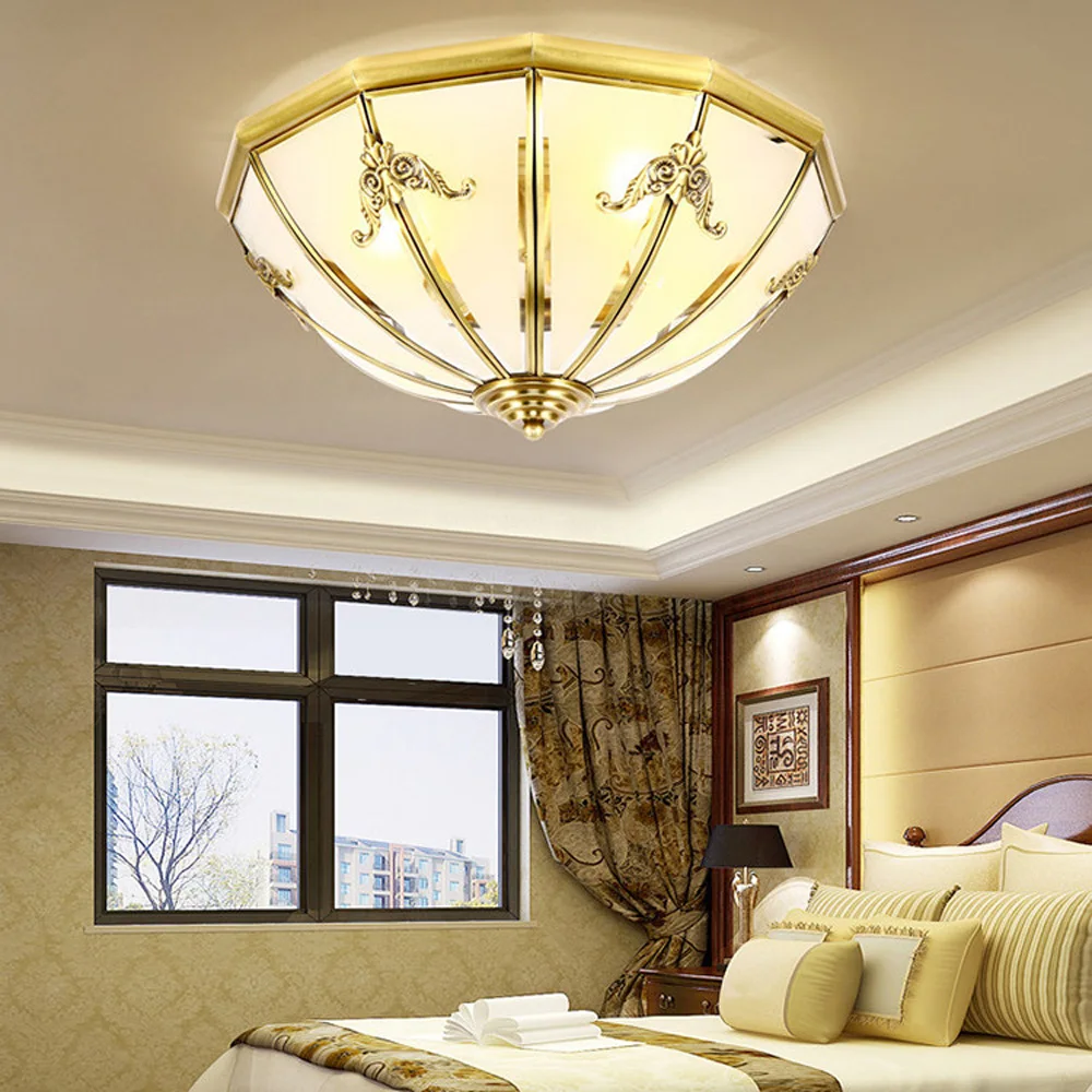 Copper Ceiling Light Luxury Baroque Glass Chandelier for Living Room Bedroom Study Corridor Hallway Kitchen Entrance Balcony