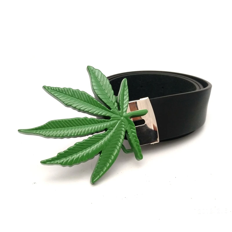 Fibbia della cintura del metallo verde della foglia di cannabis per gli uomini ragazzi Cowboy occidentale accessori fai da te moda regali freddi trasporto di goccia benvenuto