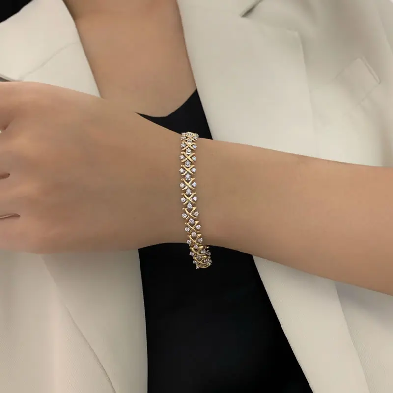 Aazuo-Bracelet en Or Blanc 18K pour Femme, Bijoux en Vrais Diamants, Haut de Gamme, 2,3 ct, Dégradé, pour ixde Fiançailles et Mariage, Mm 750