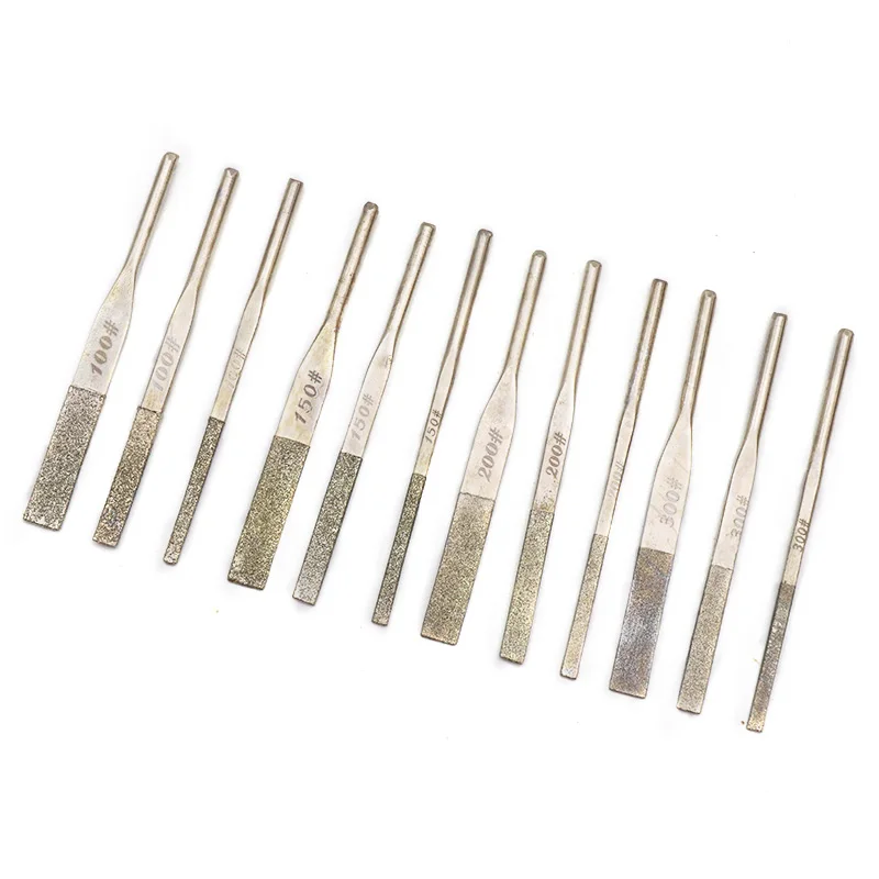 12pcs 150/200/300 Grit Assorted Diamond File Shank 3mm Mini Rasp Needle File Repair Grinding File Tools For Jade Wood Glass HSS