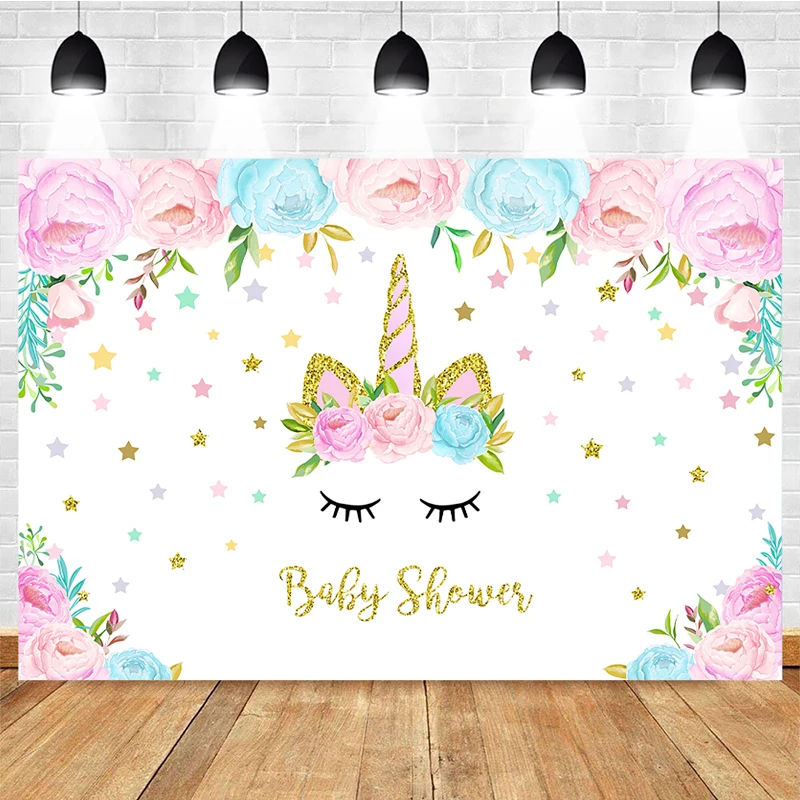 Licorne Fête D'anniversaire Photographie Nouveau-Né Bébé Douche Photo Fond Arc-En-Ciel Fleur Amour Toile De Fond Photo Studio