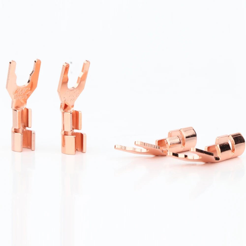 

HiFi 8Pcs SY1517 Solid Red Copper Plated Spade Plug Speaker Cable Wire Connector