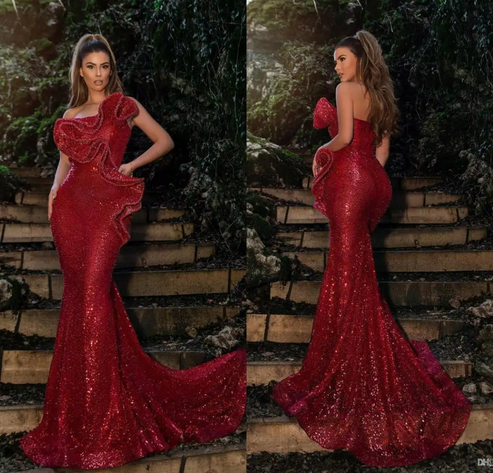 2020 yousef aljasmi borgonha vestidos de noite strapless sweep train bling lantejoulas rendas sereia vestido de baile de formatura vestidos de festa formal