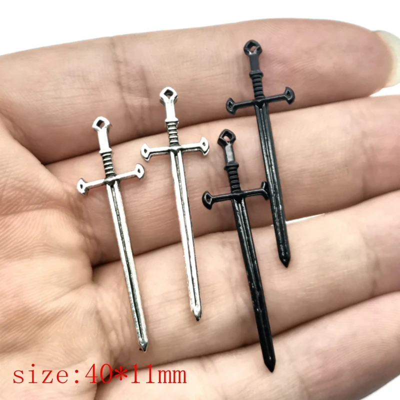 10pcs 40x11mm Sword Pendant Charms DIY Jewelry Making Jewelry Finding Colors Antique Silver Color, Antique Bronze Color,black