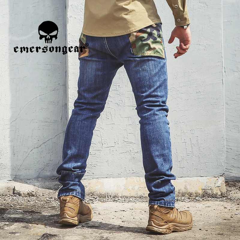 Imagem -02 - Emersongear Azul Etiqueta Tático Calças Jeans Homem Muticam Algodão Jeans Rua Carga Calças dos Homens Tiro Caça Airsoft