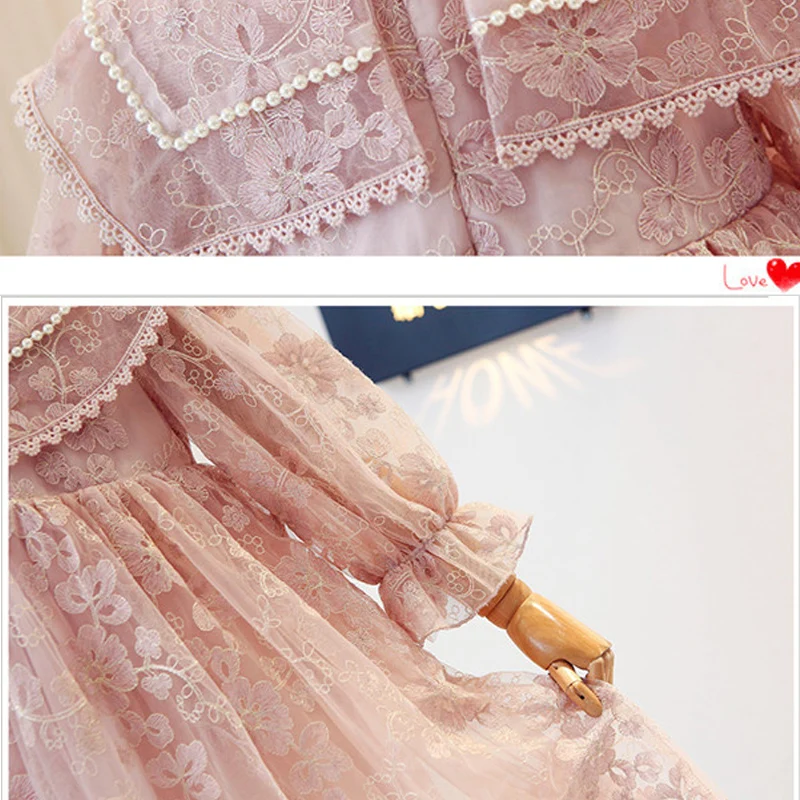 Spring Girls Lace Dress Princess Party Dresses for Kids Elegant Children Clothing Baby Girl Prom Dress for 6 8 10 12 14 Years