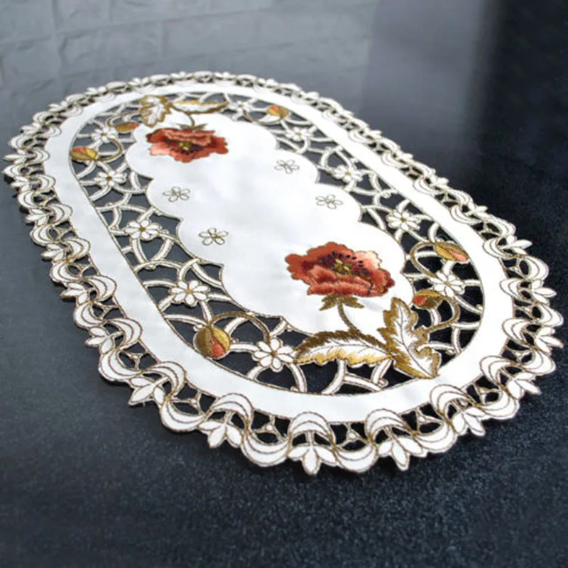 Home Dining Table Place Mat Vintage Embroidered Lace Fabric Placemat 30x45cm Floral Oval Table Cloth Placemat Home Tablecloth