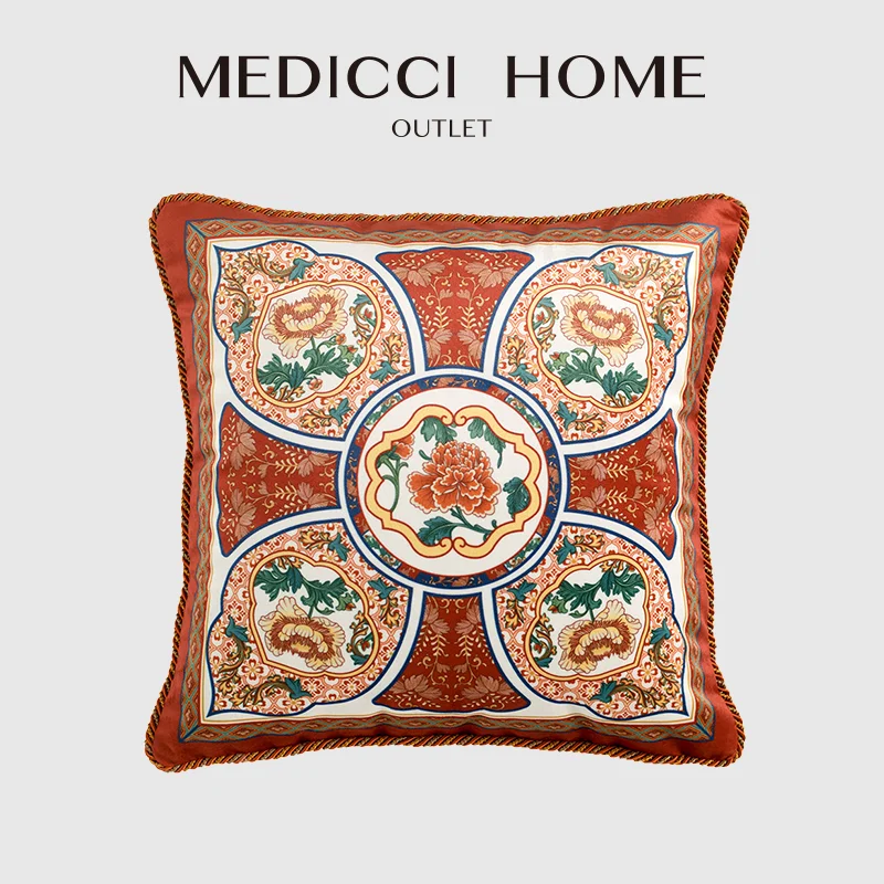 

Medicci Home New Chinese Style Cushion Cover Coloured Glaze Flowers Decorative Pillow Case Living Room Sofa Housewarming Gift