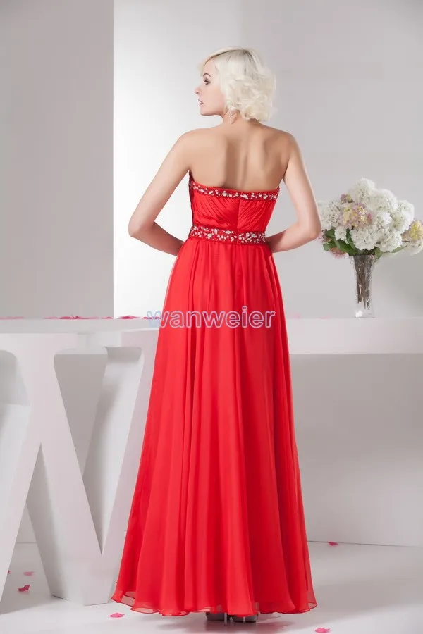 Vestido de dama de honor de gasa roja, nuevo diseño, moda de maternidad, cuentas de cristal personalizadas, Talla/color, sexy, envío gratis, 2014