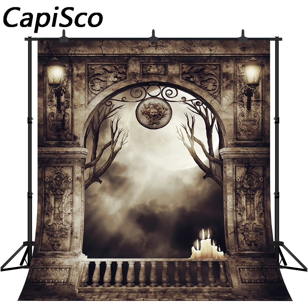 Capisco Halloween Photography Backdrops Gothic Altar Horror Skulls Retro Candles tree photo Background Photobooth studio prop