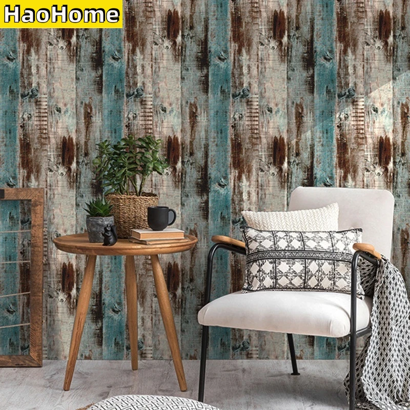 HaoHome Wood Peel and Stick Wallpaper Self-Adhesive Removable Wall Covering Decorative Vintage Wood Faux Vinyl Decal Roll