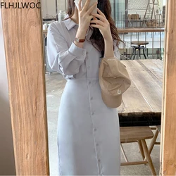 2024 Chic Korea Fashion Clothes Fenimine Vestidos Women Elegant Office Lady Vintage Single Breasted Button Solid Shirt Dress