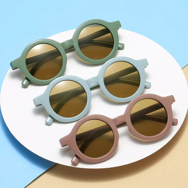 New Fashion Round Frame Candy Colored Sunglasses for Baby Retro Solid Color Uv Protection Round Convenience Glasses for Children