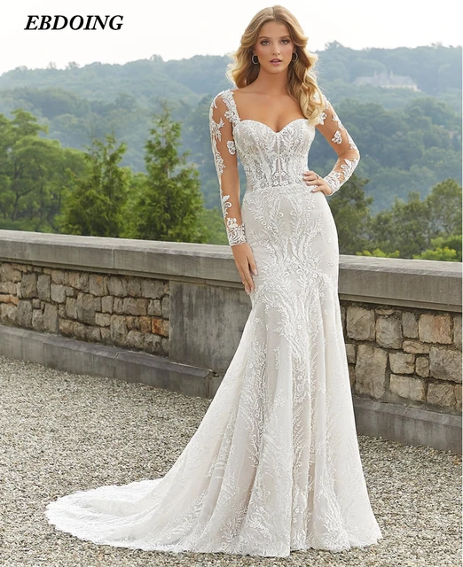 Long sleeve lace sweetheart wedding dress store