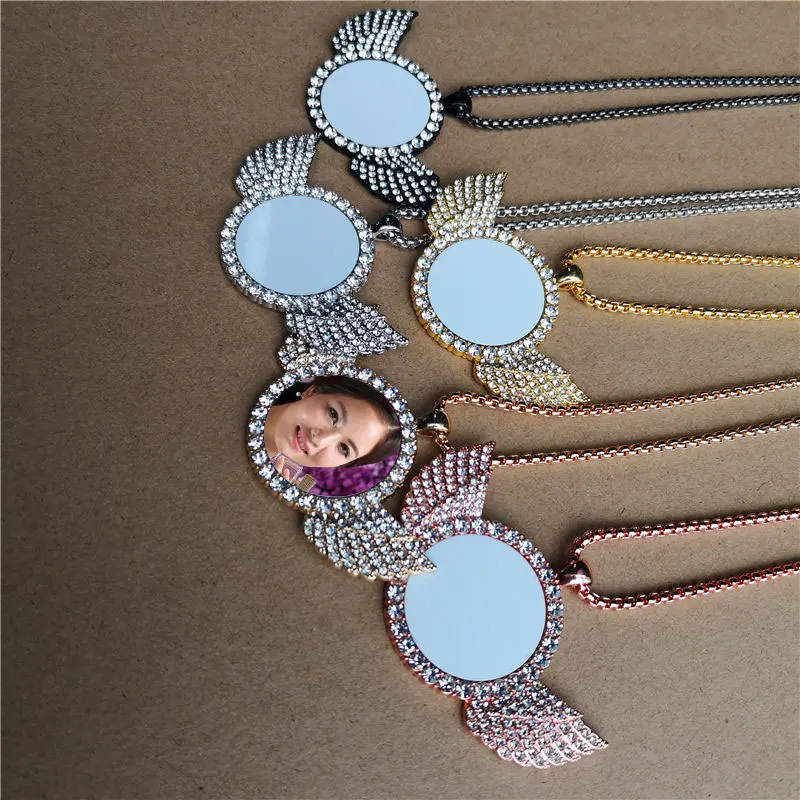 

sublimation blank small round wings necklaces pendants hot transfer printing keychains jewelry consumables 10pieces/lot