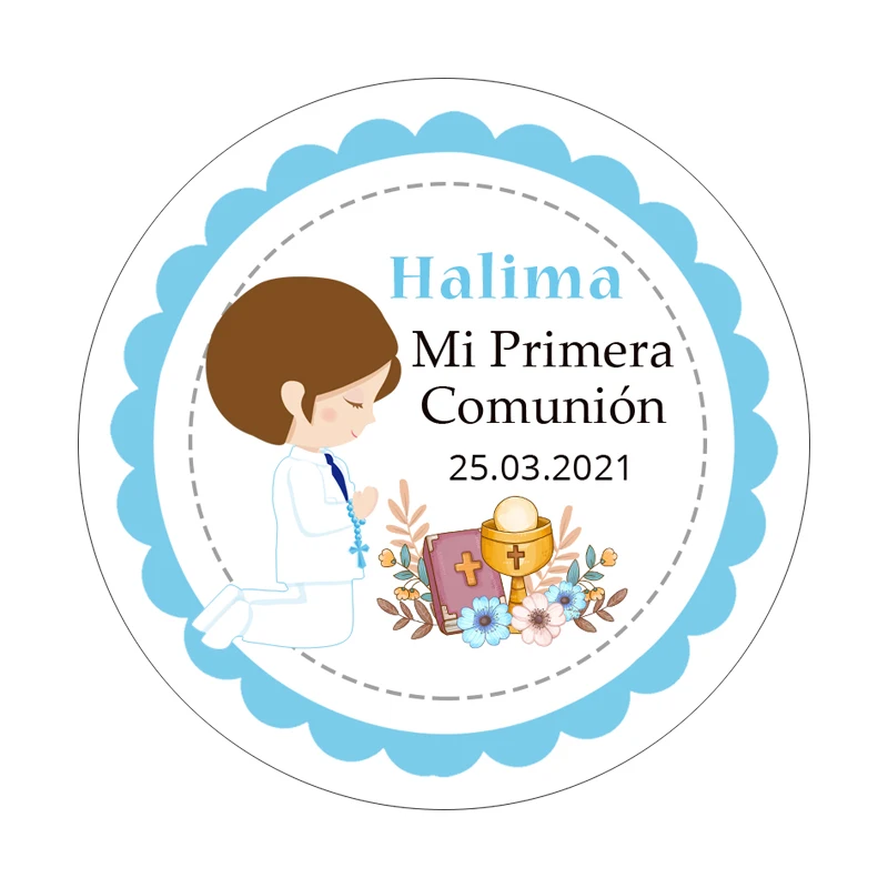 Pegatina de Mi Primera Comunion para niño y niña, etiquetas de recuerdos de primera comunión, pegatinas de primera comunión cristiana para bautismo,