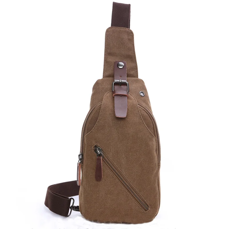 Men\'s Canvas cow Leather Chest Bag Summer bag Big Capacity Crossbody Bag Casual Male Riding Messenger iPad Cell Phone Sling Bag