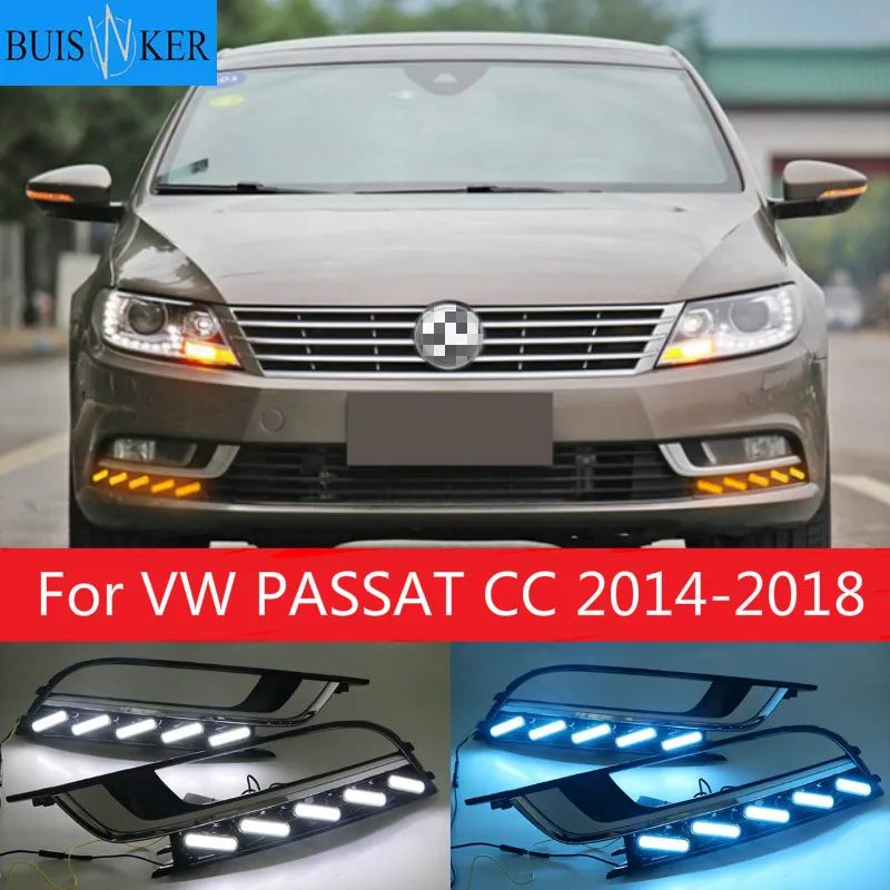 

1Pair for VW PASSAT CC 2014-2018 12V LED CAR DRL Daytime running lights with fog lamp hole cover