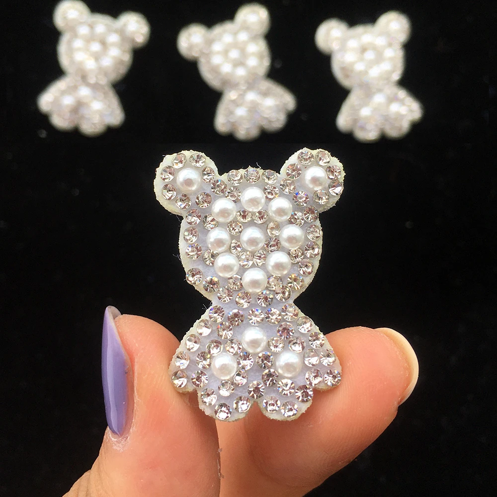 15Pcs Cute Bear Flower White Rhinestone Patches for DIY Clothes Hat Headwear Hair Clips Decor Appliques Accessories