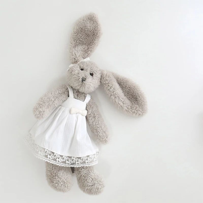 30 cm Grey Bunny Plush Toys Long Ear Dress Rabbit Doll For Kids Child Gifts