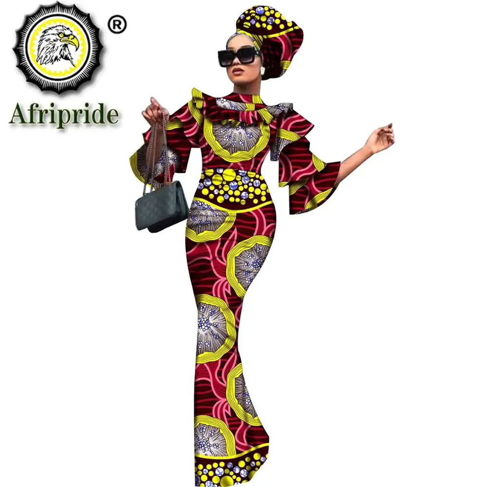 African Dresses for Women Plus Size Triditional Bazin Riche 2 Set Bodycon Dress and Headwarp Ladies Fashion AFRIPRIDE S2025011