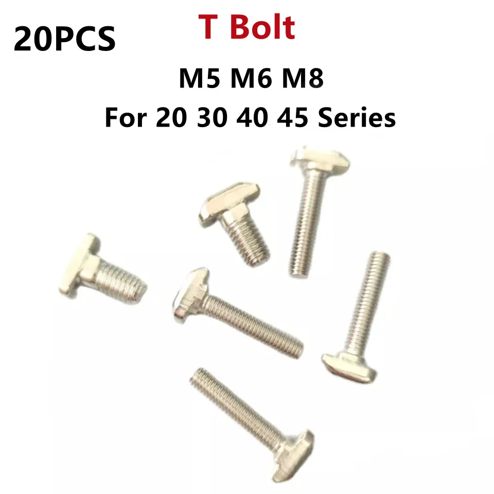 20 Cái/lốc M5 M6 M8 T Bu Lông Ốc Vít Cho Tiêu Chuẩn EU 20 30 40 45 Tuyến Tính Đường Sắt Nhôm Hồ Sơ Tùy Chọn nhôm Hồ Sơ Phụ Kiện
