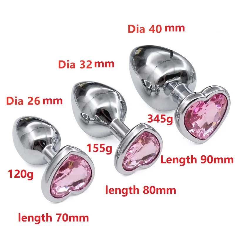 Enorme Zware Kleine Medium Large Size Set Roze Regenboog Hart Jewerly Crystal Metalen Anale Kralen Butt Plug Insert P Spot ass Dildo