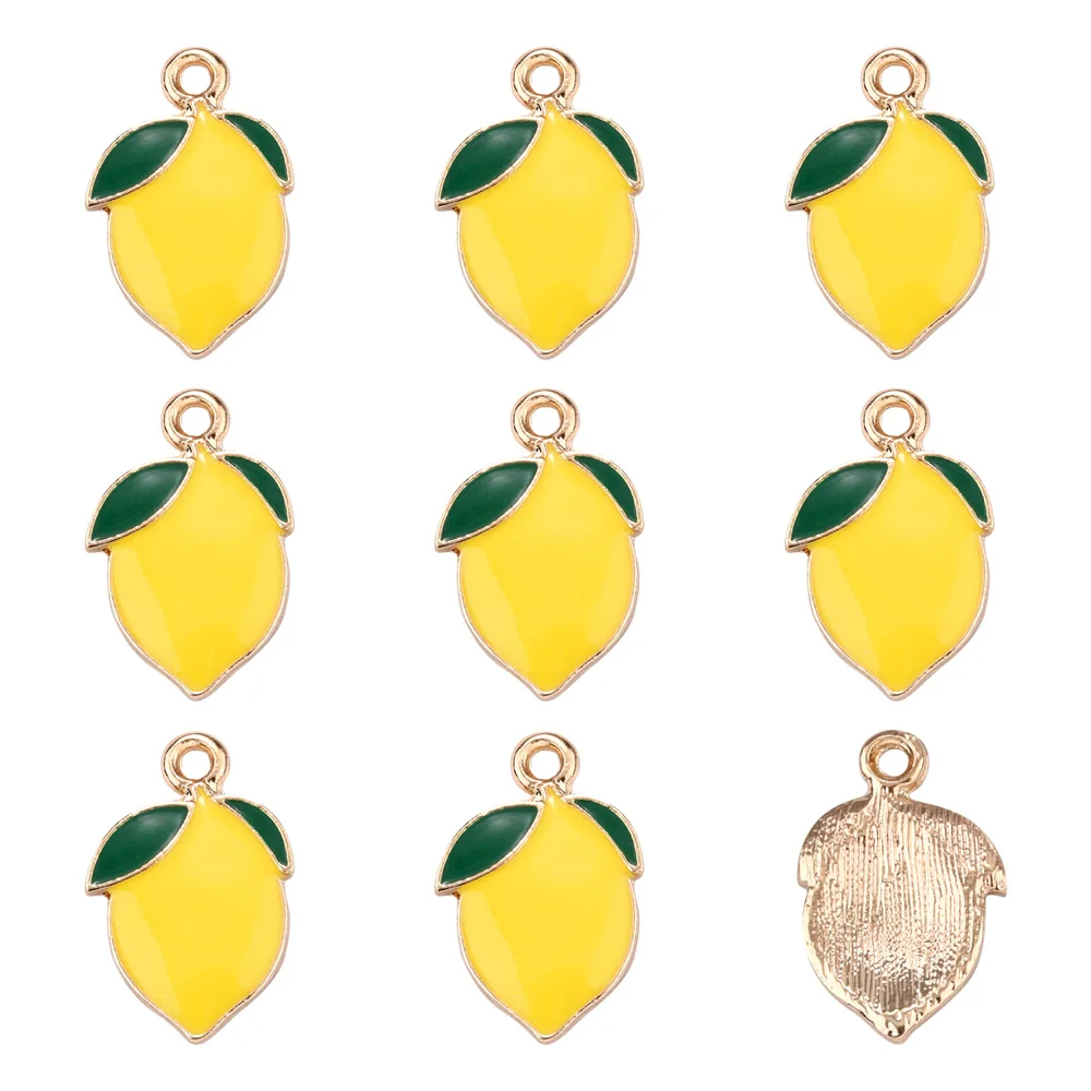 10pcs Alloy Enamel Lemon Cherry Strawberry Fruit Charms for DIY Necklaces Pendant Earrings Charms Jewelry Making Accessories