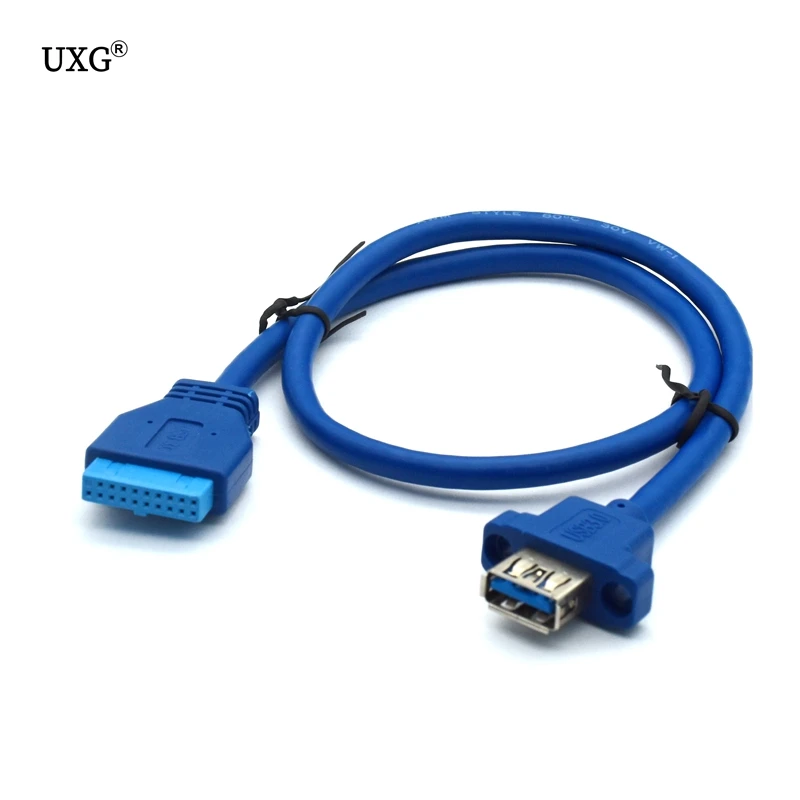 Single Port USB 3.0 Female Screw Mount Panel Type to Motherboard 20Pin Cable 0.5M 50cm