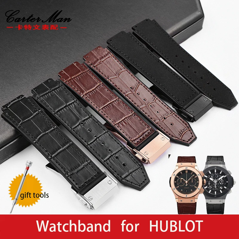 Cowhide Rubber Watchband with men\'s for  hubolt Hengbao Yubo classic fusion big bang series wristband convex mouth 25*19mm strap