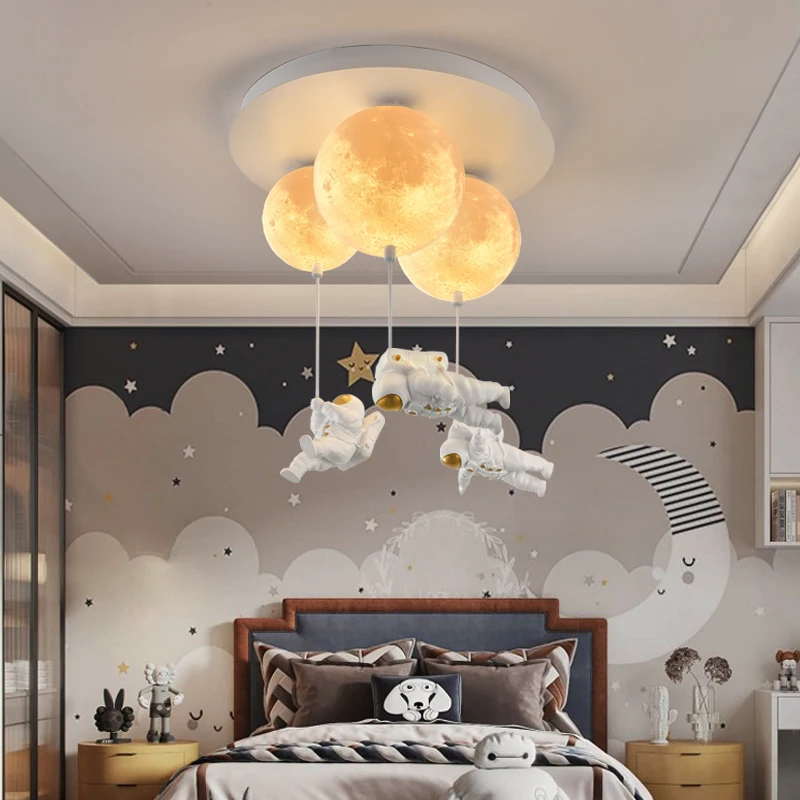 NEW Moon Light Bedroom Ceiling Lamp With Astronaut Dia 18cm/20cm/25cm Bubble Chandelier Light For Children Kids School Girl Deco