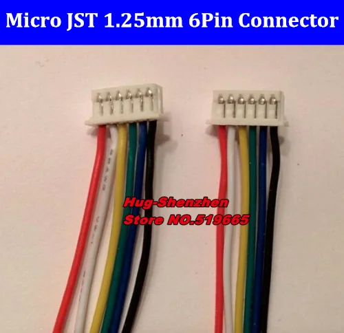 Free Shipping Micro JST 1.25mm Spacing 6-Pin Connector plug 6pin Connector w. Wire 28AWG 30CM --50pcs/lot