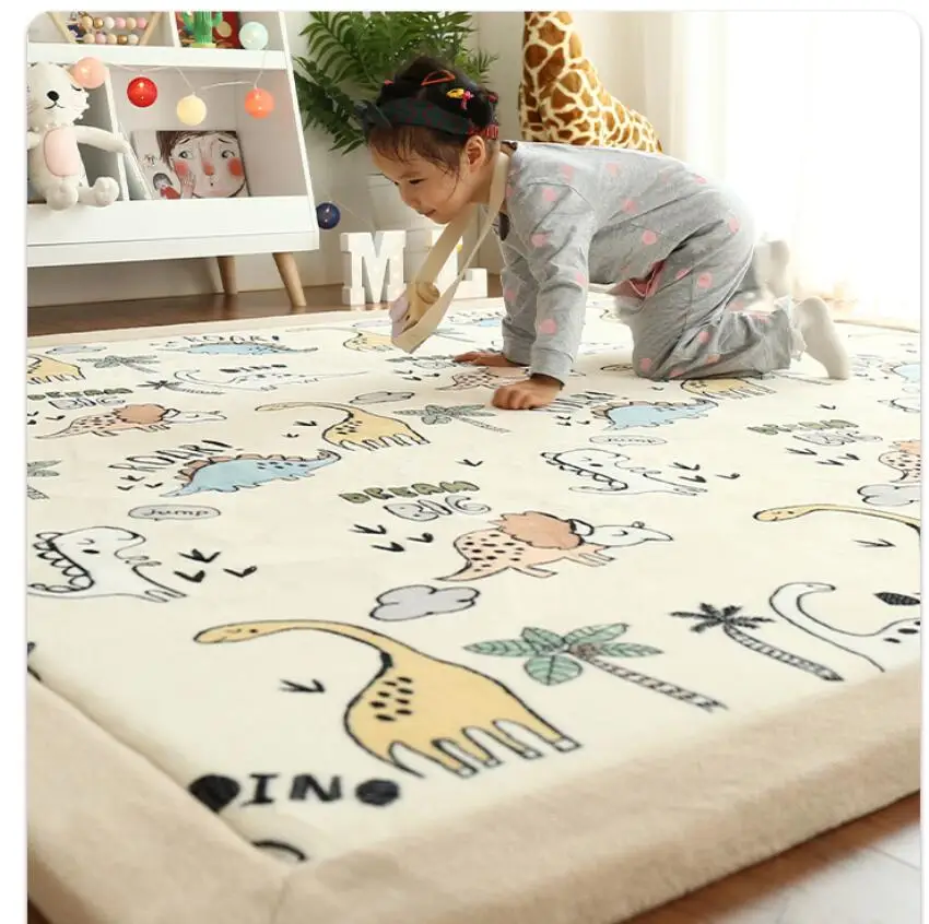 2CM Thick Play Mats Coral Fleece Blanket Carpet Children Baby Crawling Thickened Bedside Tatami Rug Cushion Mattress For Bedroom