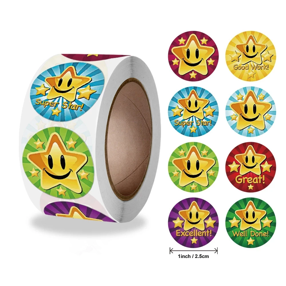 Stickers 500 Pcs/roll 2.5cm / 1inch Children's Cartoon Toy Stickers Teacher Encouragement Reward Game Stickers