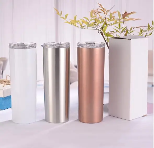 12pcs 20oz Stainless Steel Skinny Tumbler Vacuum Insulation Straight Car Cup Beer Coke Cup with Lids