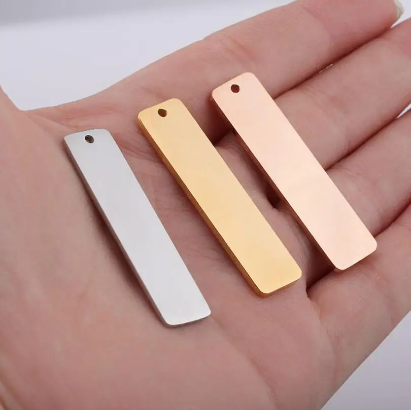 50 Stück 10 x 40 mm rechteckige Tag-Streifen, leere Charms, hochglanzpoliert, Edelstahl, für DIY-Schmuckherstellung – Detail 11