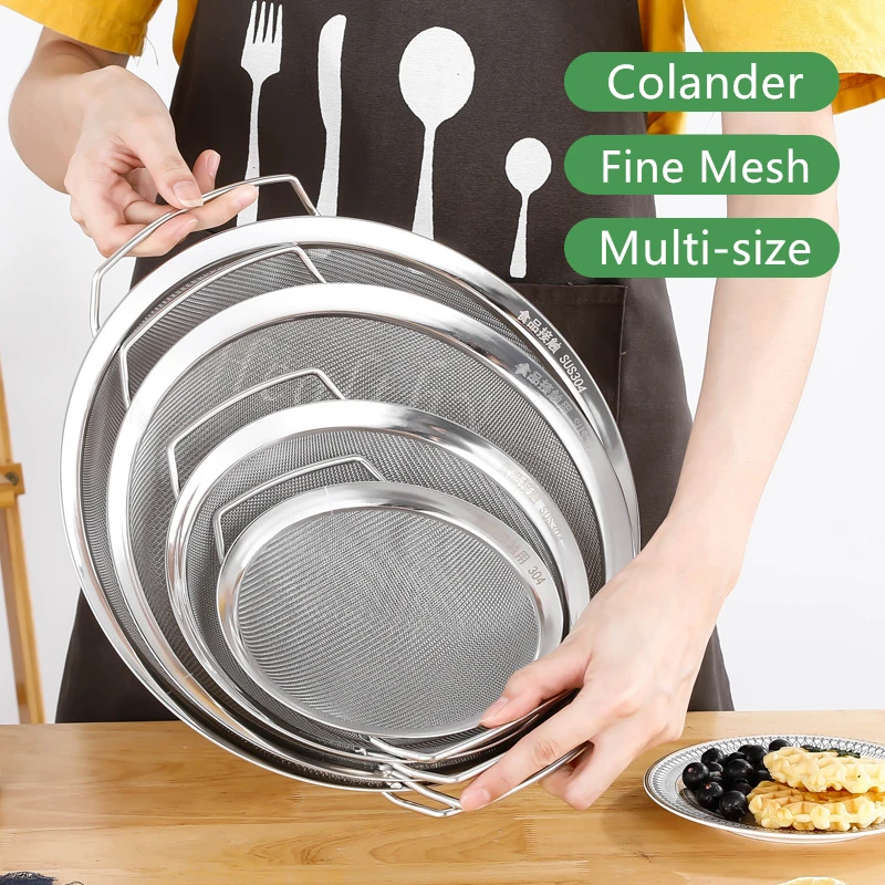 Multi-size Stainless Steel Flour Sieve Large Juice Strainer Cooking Skimmer Food Filter Noodle Drainer Colander Kitchen Utensils