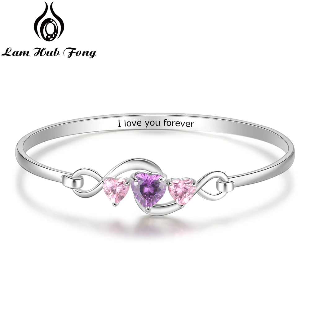 Personalized  Silver Color  Infinity Bracelets & Bangles Custom Heart CZ Name Bracelet Forever Jewelry Gift (Lam Hub Fong)