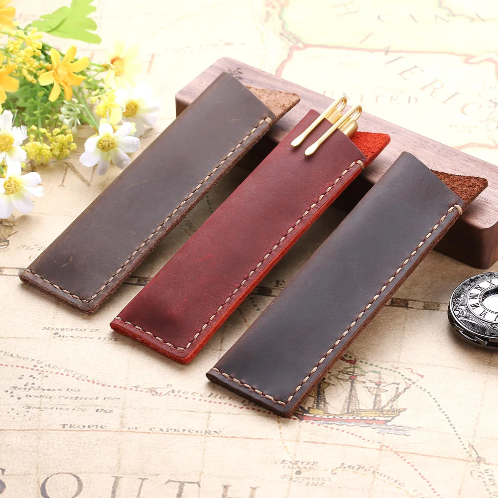 Handmade Genuine Leather Pen Bag Rustic  Holder Case Vintage Retro Style Accessories For Notebook