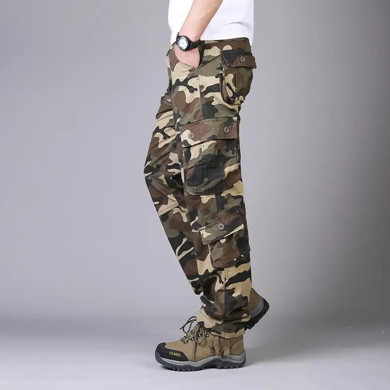 남성용 위장 바지, 군사 전술 카고 바지, 용수철 가을, 신상 코튼, 느슨한 스웻팬츠, 내마모성 던가리