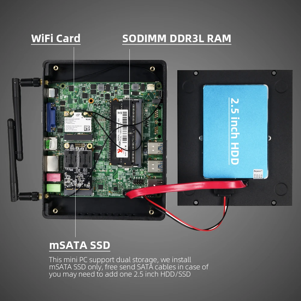 XCY 팬리스 미니 PC 인텔 코어 i7 4500U i5 5200U 300M 와이파이 기가비트 이더넷 8x USB VGA HDMI 디스플레이, 윈도우 10 리눅스 HTPC