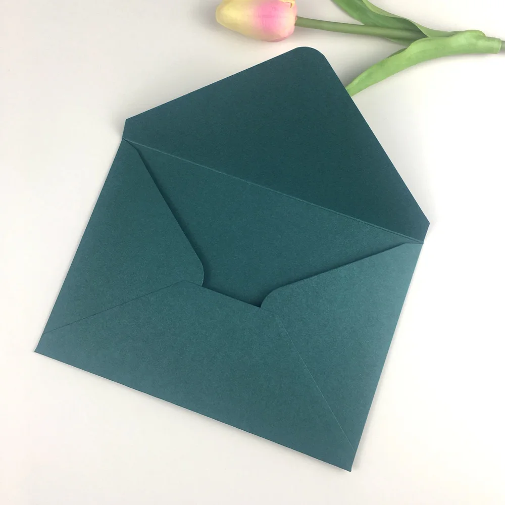 25x 250g Pearl Paper Envelopes White Black Gold Navy blue Pink Emerald Green for 5x7 Wedding Invitation Card gift foil Postcards