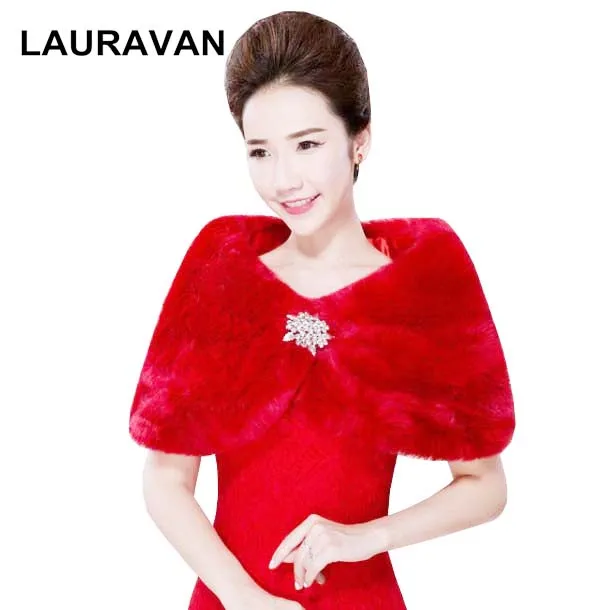 Women Red Winter Bride Wedding Shawl Bridal Bolero Warm Faux Fur Wedding Evening Wraps Fur Off Shoulder Capes Wrap Jackets