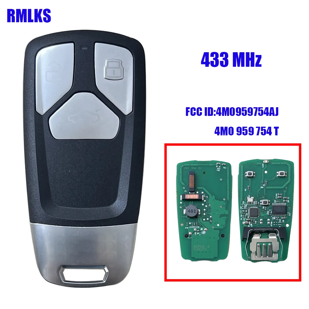 4M0959754AJ 4M0 959 754T Smart Remote Key With 3 Buttons 433MHz - FOB for Audi A4 A5 S5 SQ5 Q5 Q7 TT 2016 2017 2018 2019